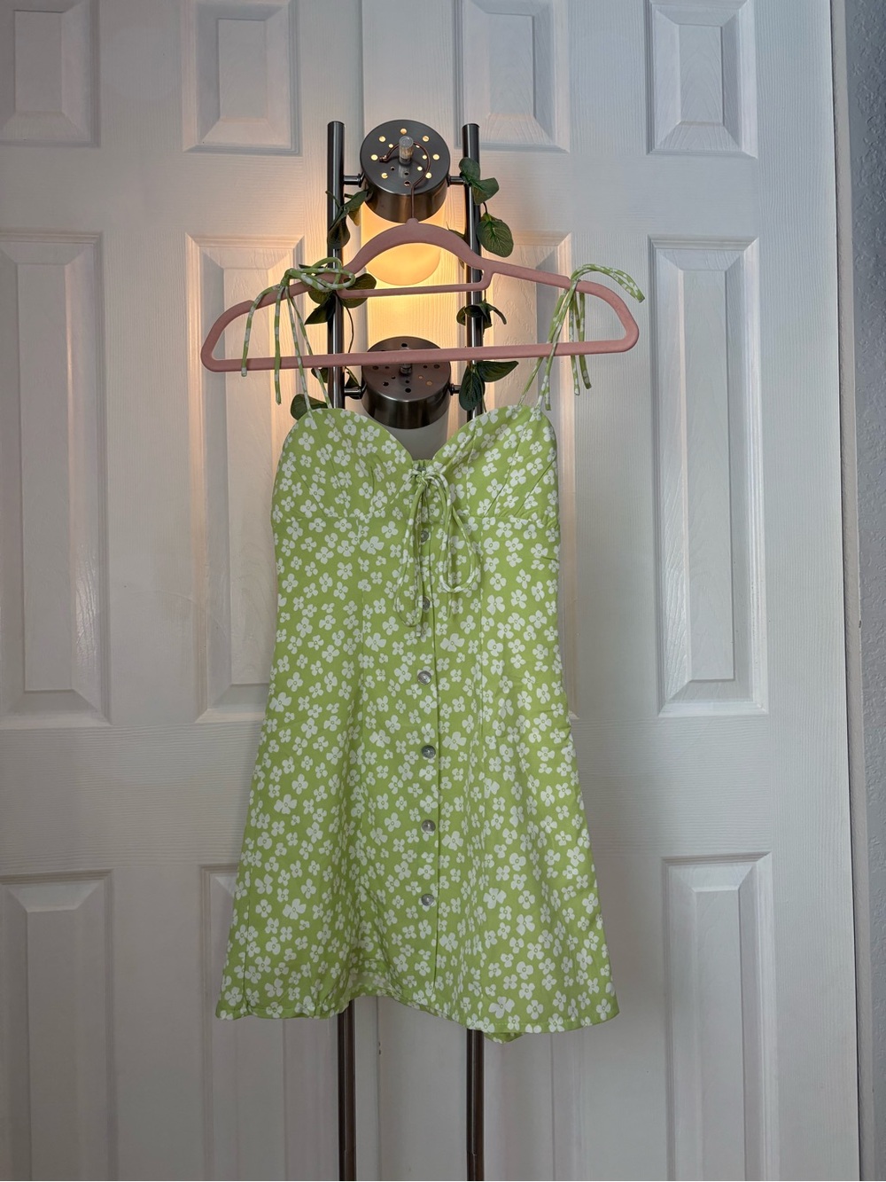 Girls' Lime Green Floral Tie-Shoulder Sundress